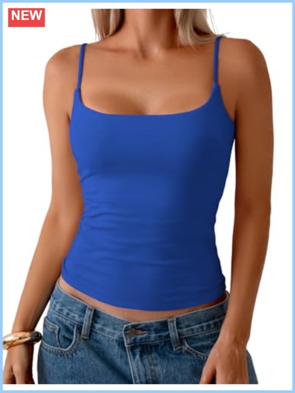 Cotton Camisole with Built in Shelf Bra Unpadded Tank Top Adjustable Straps Crop